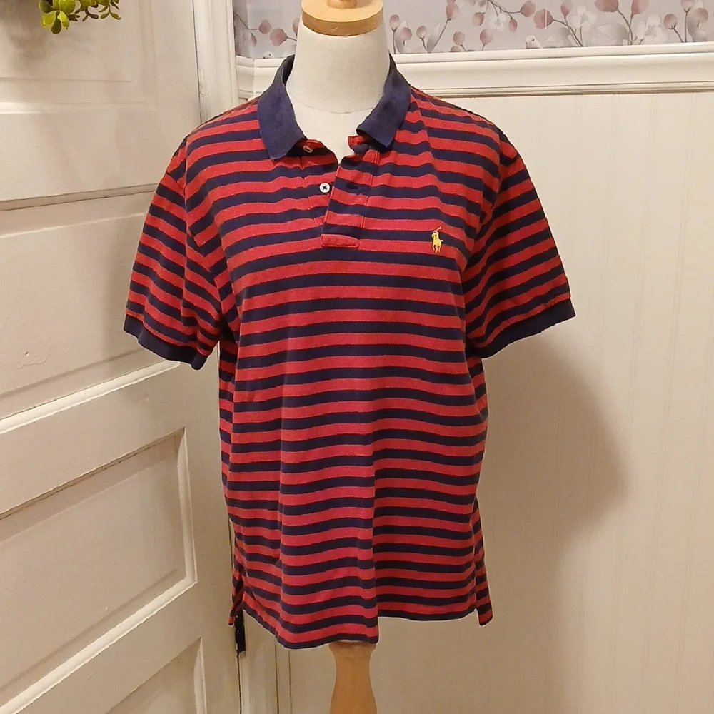 Ralph Lauren Red and Navy Striped Polo Shirt